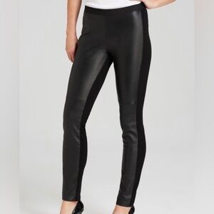 Medium genuine leather front Eileen Fisher black pants stretch pull on